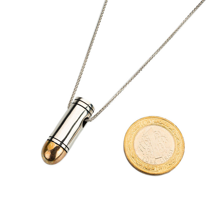 925 Sterling Silver Thick Bullet Necklace (Leather Cord) - 2