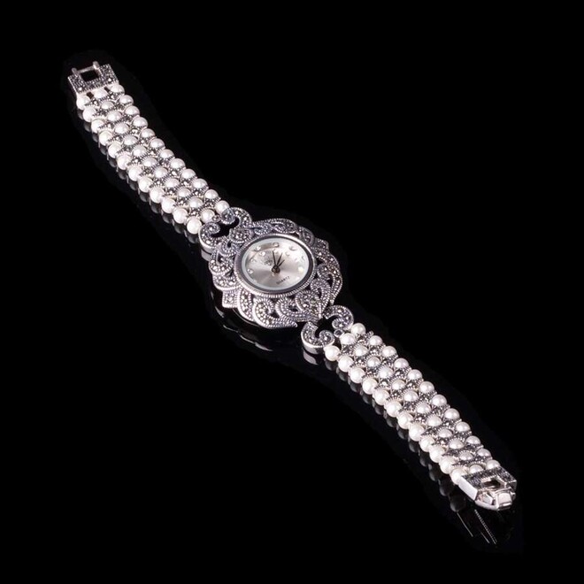 925 sterling silver women's watch with glowing pearls - 2