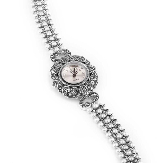 925 sterling silver women's watch with glowing pearls - 1