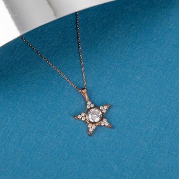 925 Sterling Silver Zircon Stone Rose Color Star Women's Necklace - 1