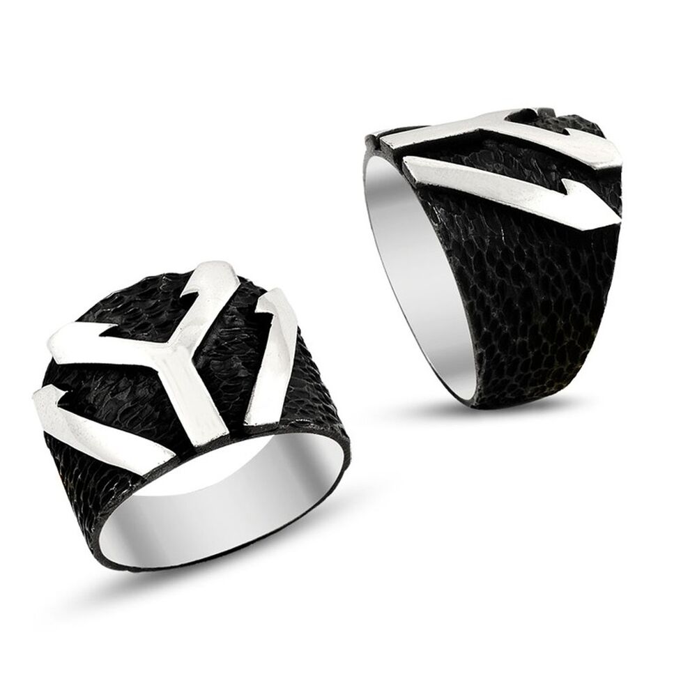 A black plated men's silver ring with the Kai symbol - 1