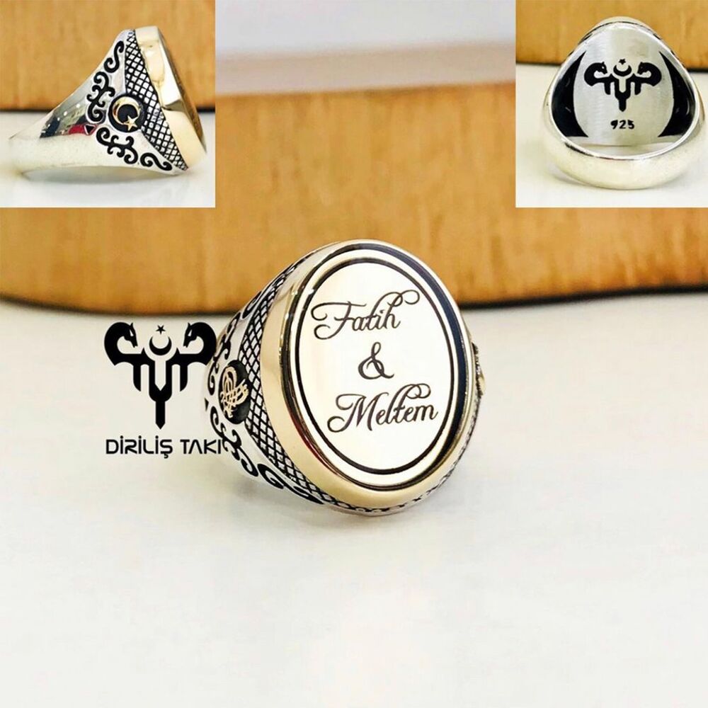 A customizable men's silver ring engraved with Ottoman symbols - 1