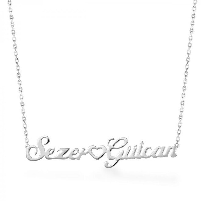A silver necklace for women with a special design for the names of the lover can be customized - 1