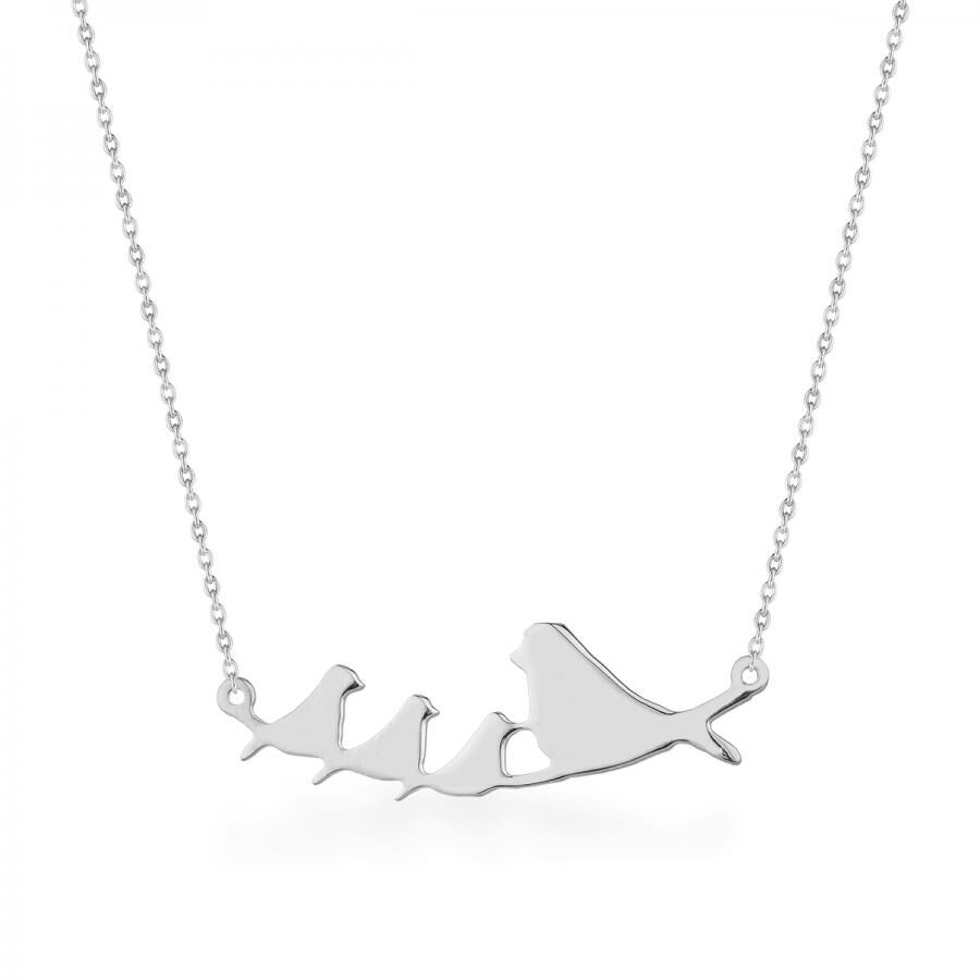 A silver necklace for women with the design of the mother bird and her three youngsters - 1