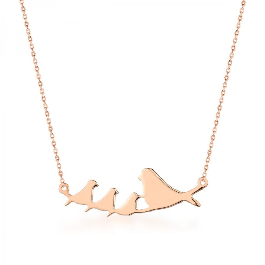 A silver necklace for women with the design of the mother bird and her three youngsters - 2