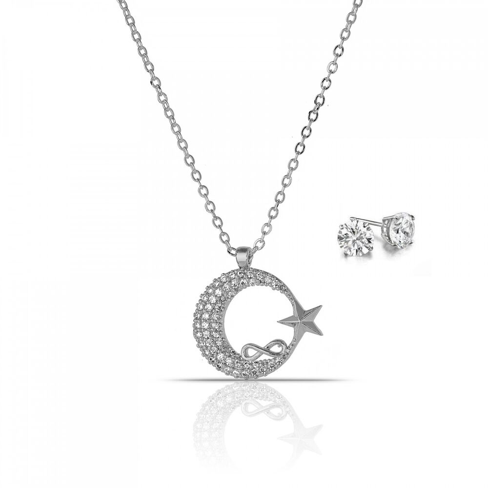 A women's accessory set of a Turkish crescent necklace and infinity earrings - 1