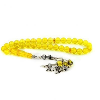 Amber Drops Rosary with spherical beads and a silver tassel - 1