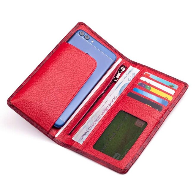 Anitolia Style Crocodile Leather Cell Phone Compartment Leather Hand Wallet Claret Red-Red - 1