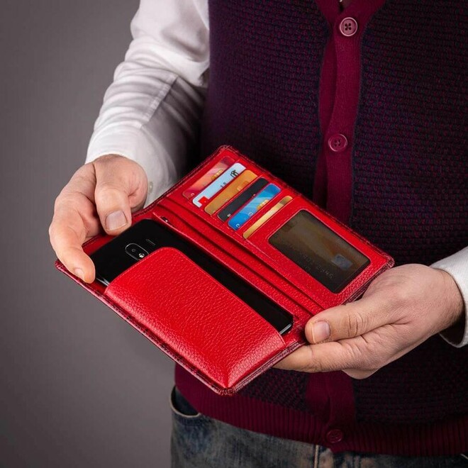 Anitolia Style Crocodile Leather Cell Phone Compartment Leather Hand Wallet Claret Red-Red - 3