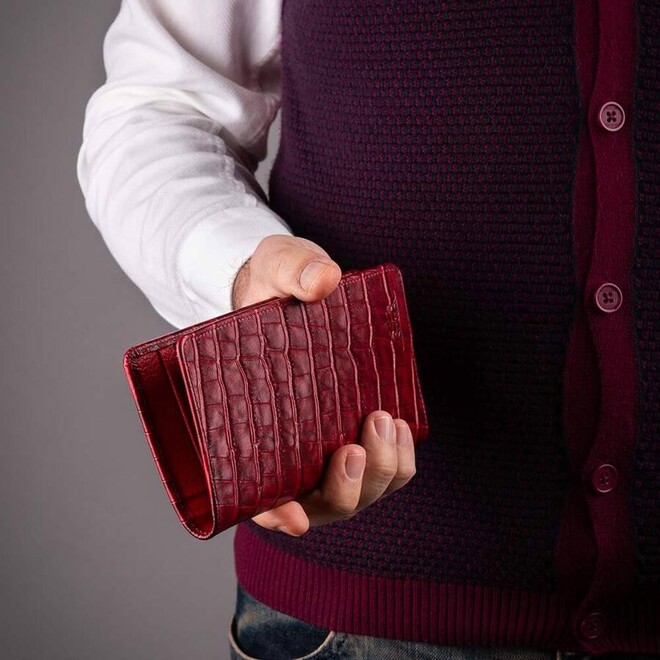 Anitolia Style Crocodile Leather Cell Phone Compartment Leather Hand Wallet Claret Red-Red - 4