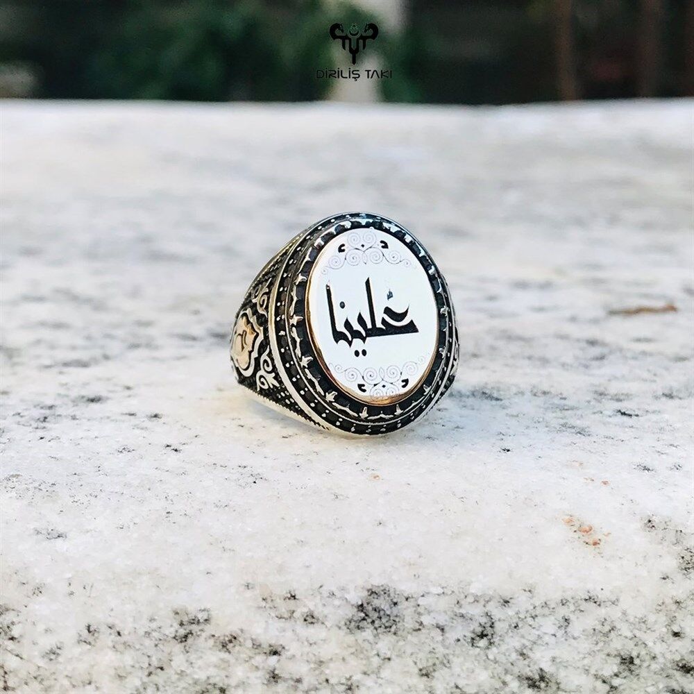 Arapça El Yazısı İle İsim Yazılı Oval Kişiye Özel Gümüş Yüzük - 4