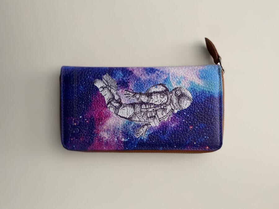Astronaut Full Size Printed Large Size Genuine Leather Wallet - 1