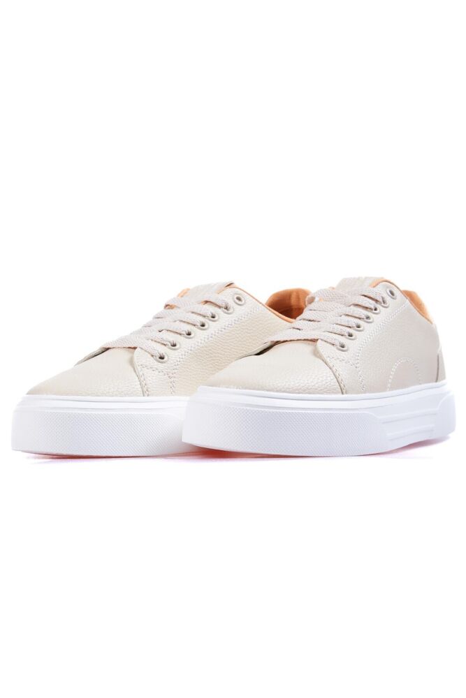Beige Lacked High Base Artificial Leather Men's Sneakers - 89111 - 2