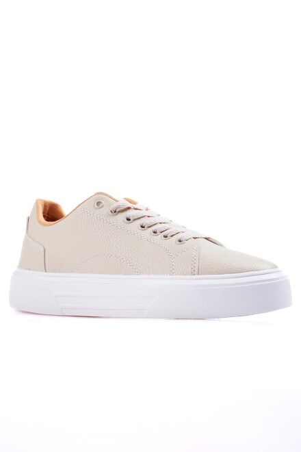 Beige Lacked High Base Artificial Leather Men's Sneakers - 89111 - 5