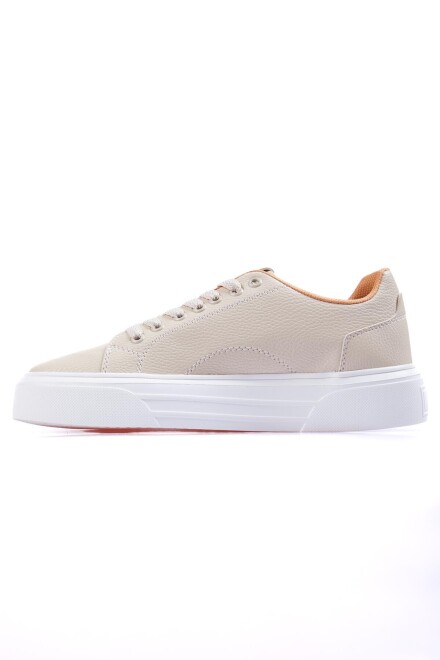 Beige Lacked High Base Artificial Leather Men's Sneakers - 89111 - 6