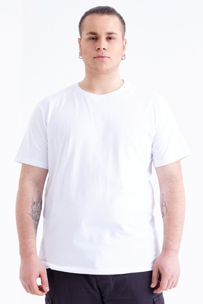 Beyaz Basic Kısa Kol O Yaka Büyük Beden Erkek T-Shirt - 88072 - 3