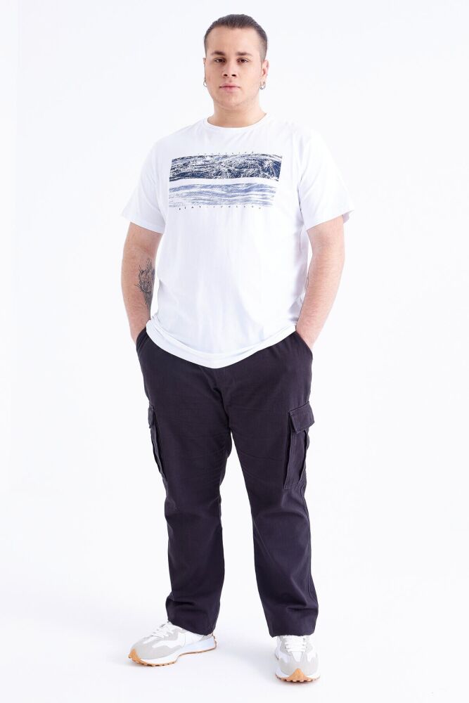 Beyaz Baskılı O Yaka Büyük Beden Erkek T-Shirt - 88073 - 4