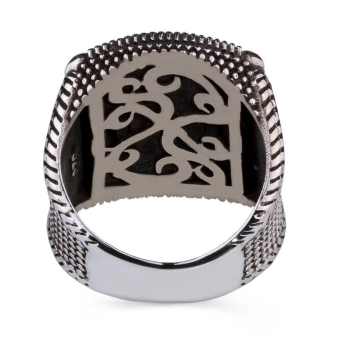 Black garnet silver 925 ring with Othoman symbols - 3