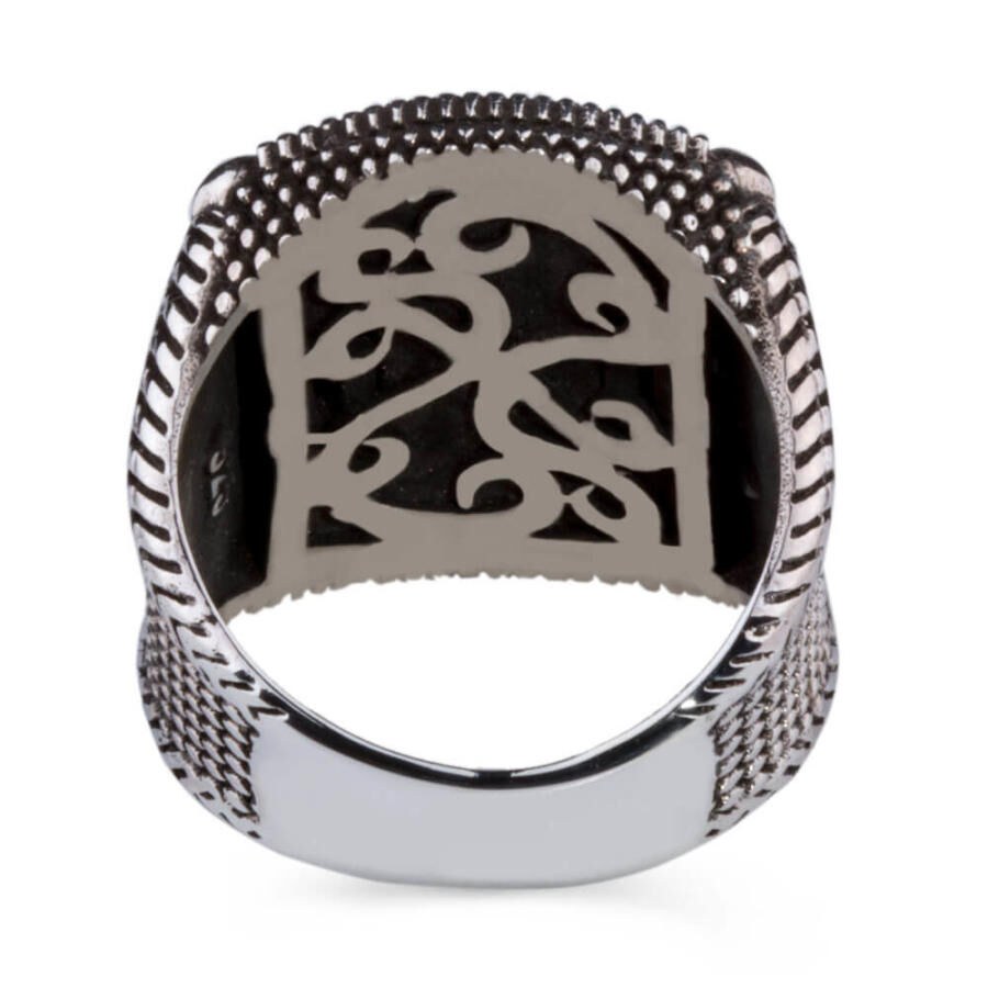 Black garnet silver 925 ring with Othoman symbols - 3