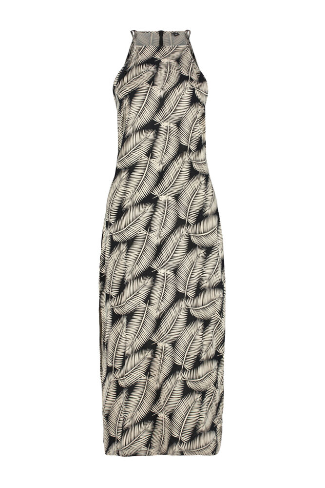 Black maxi dress with leaves pattern - 1