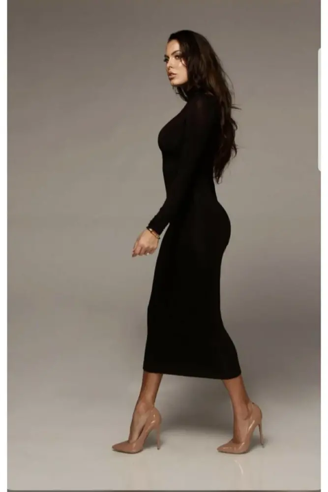 Black maxi dress with turtleneck - 2