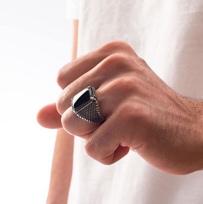 Black Onyx Stone Silver ring for men 925 - 3