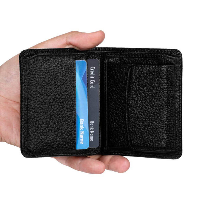 Classic genuine leather men wallet with coin compartment in black color - 1