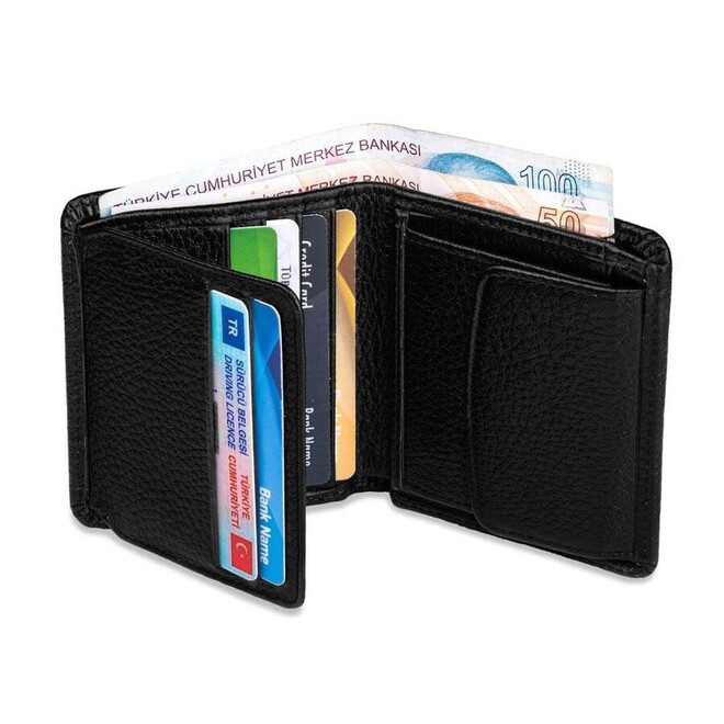 Classic genuine leather men wallet with coin compartment in black color - 3