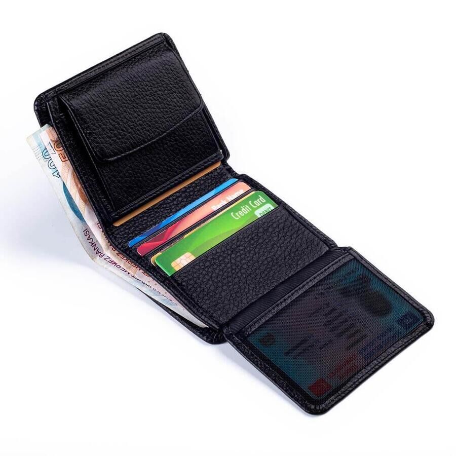 Classic genuine leather men wallet with coin compartment in black color - 6