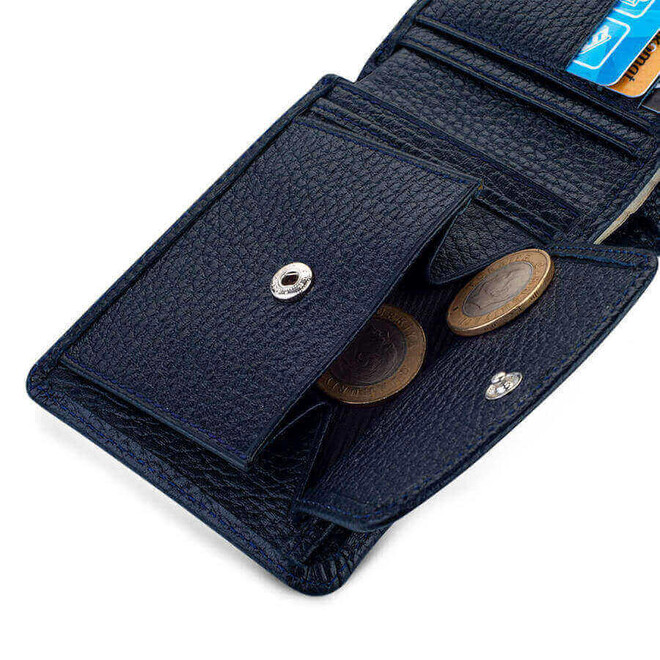 classic leather dark blue wallet for men - 3