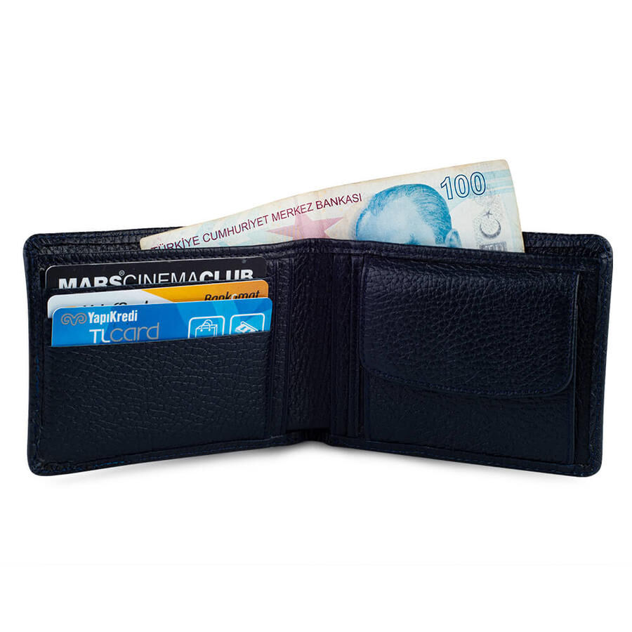 classic leather dark blue wallet for men - 4