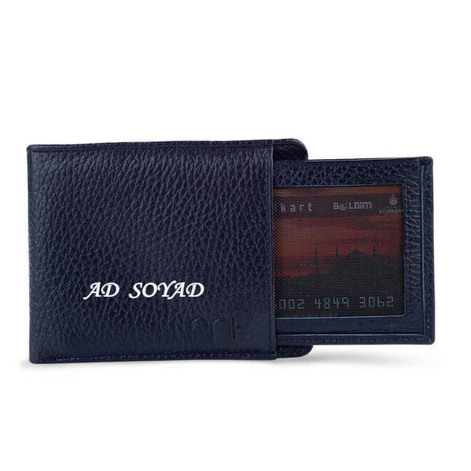 classic leather dark blue wallet for men - 1