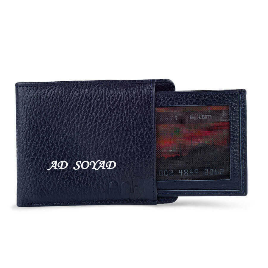 classic leather dark blue wallet for men - 1