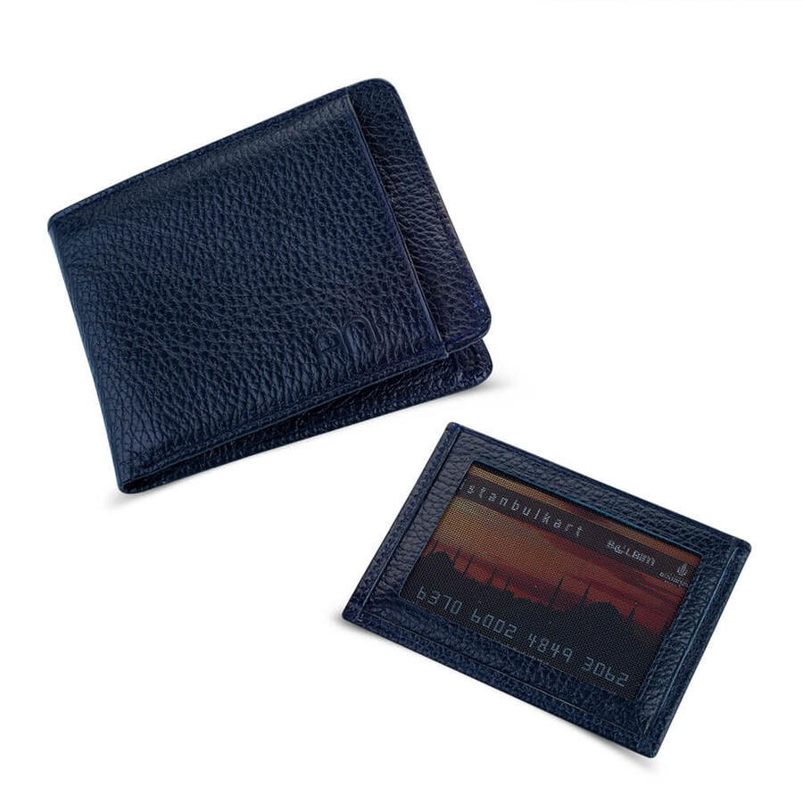 classic leather dark blue wallet for men - 6