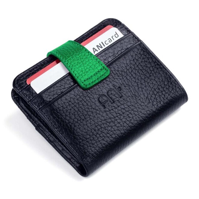 Classic Leather Wallet for Men Customizable in Two Different Colors - Black/Green - 1