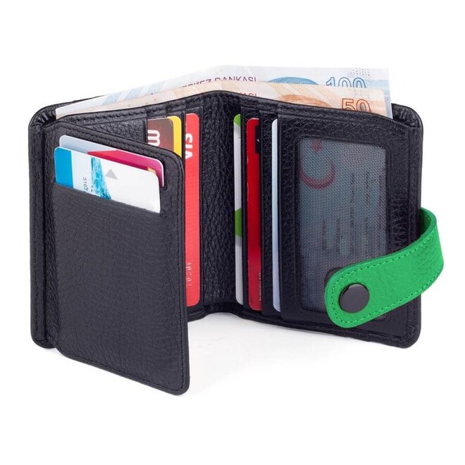 Classic Leather Wallet for Men Customizable in Two Different Colors - Black/Green - 2
