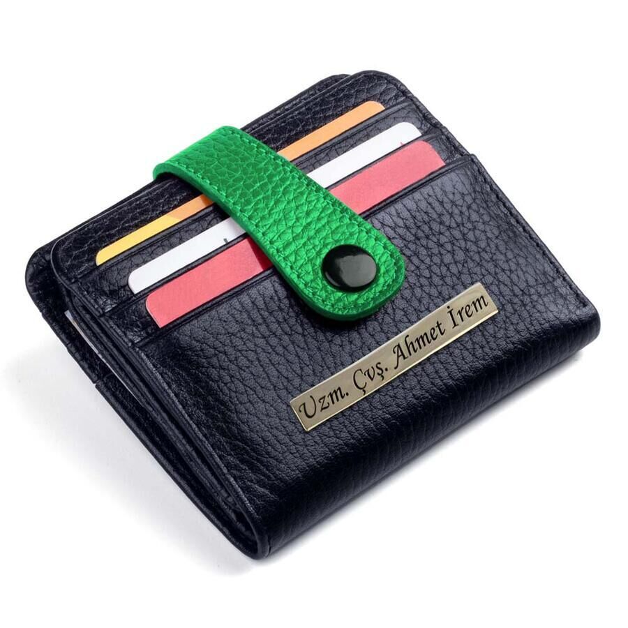 Classic Leather Wallet for Men Customizable in Two Different Colors - Black/Green - 5