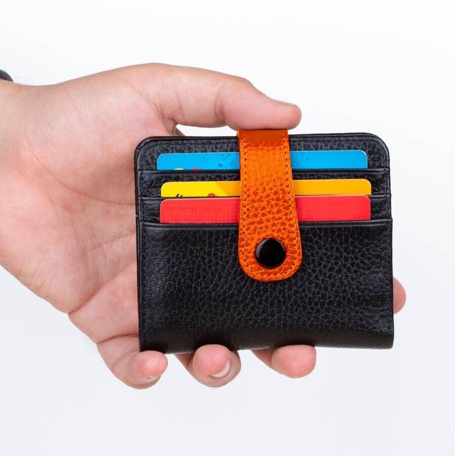 Classic Leather Wallet for Men Customizable in Two Different Colors - Black/Orange - 2