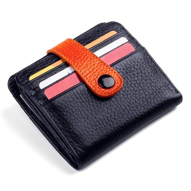 Classic Leather Wallet for Men Customizable in Two Different Colors - Black/Orange - 5
