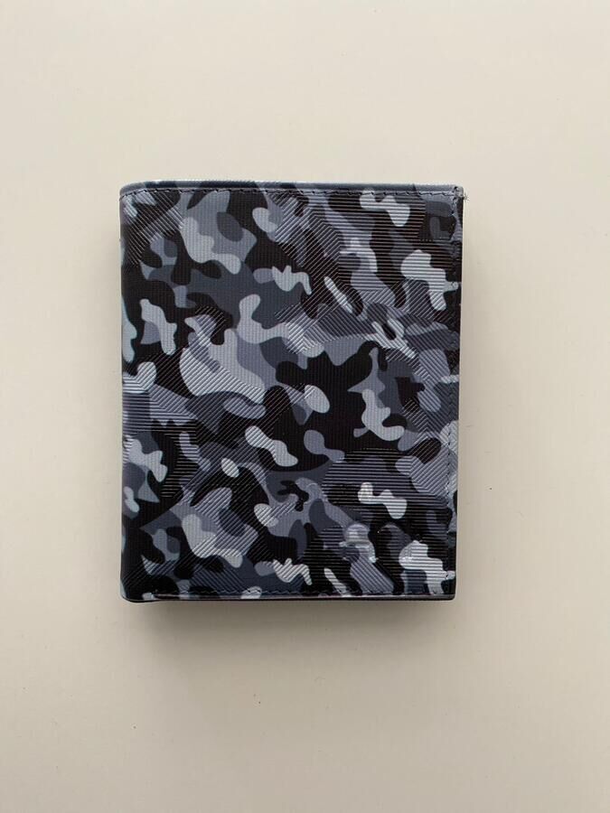 Classic Men's Leather Wallet Full Length Printed Gray Camouflage - 1