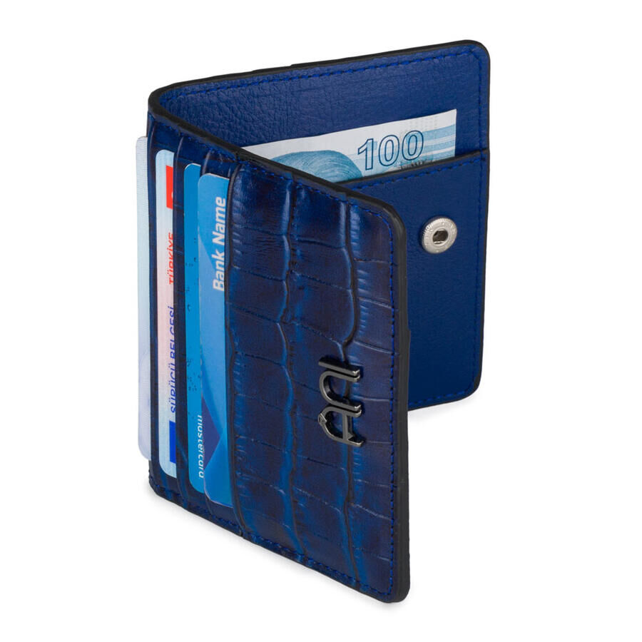 Crocodile Leather Snap Card Holder Blue - 5