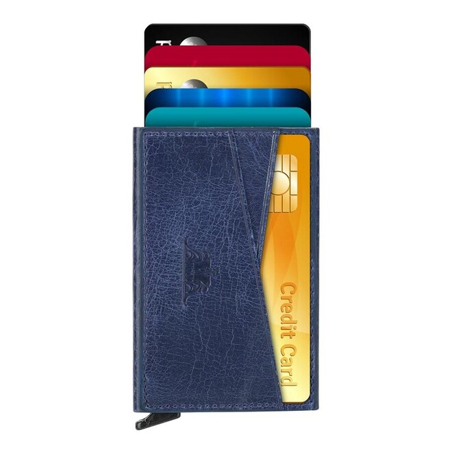 Crosswise Anitolia Crazy Leather Practical Mechanism Card Holder Blue - 1