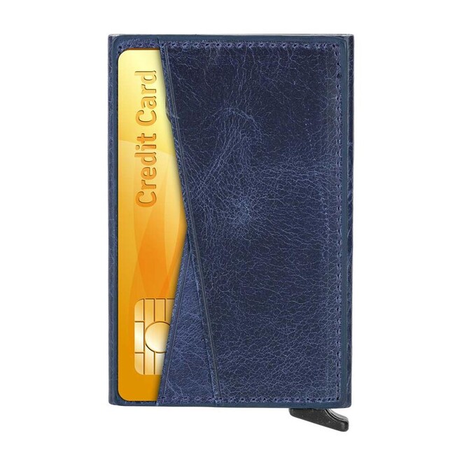 Crosswise Anitolia Crazy Leather Practical Mechanism Card Holder Blue - 2