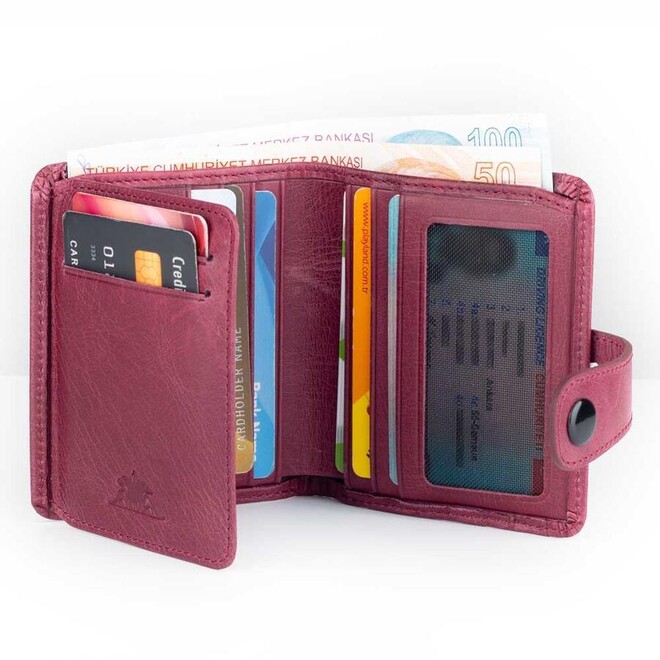 Customizable Classic Leather Men Wallet - Dark Red - 5
