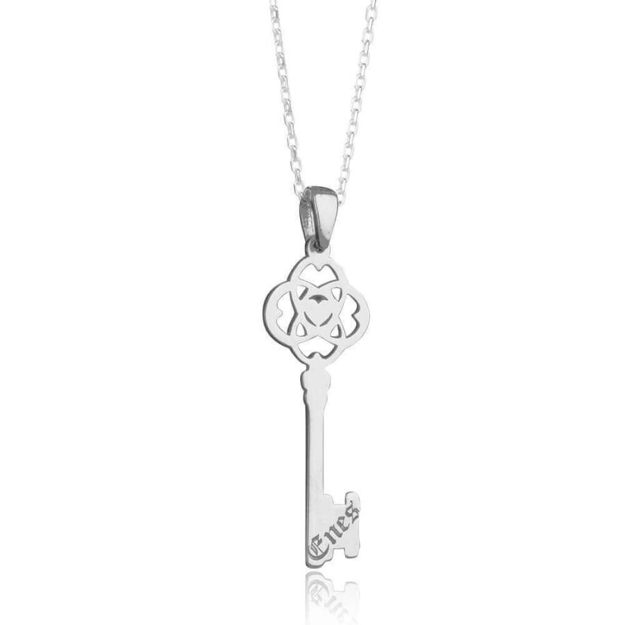 Customizable key design silver women's necklace. - 2