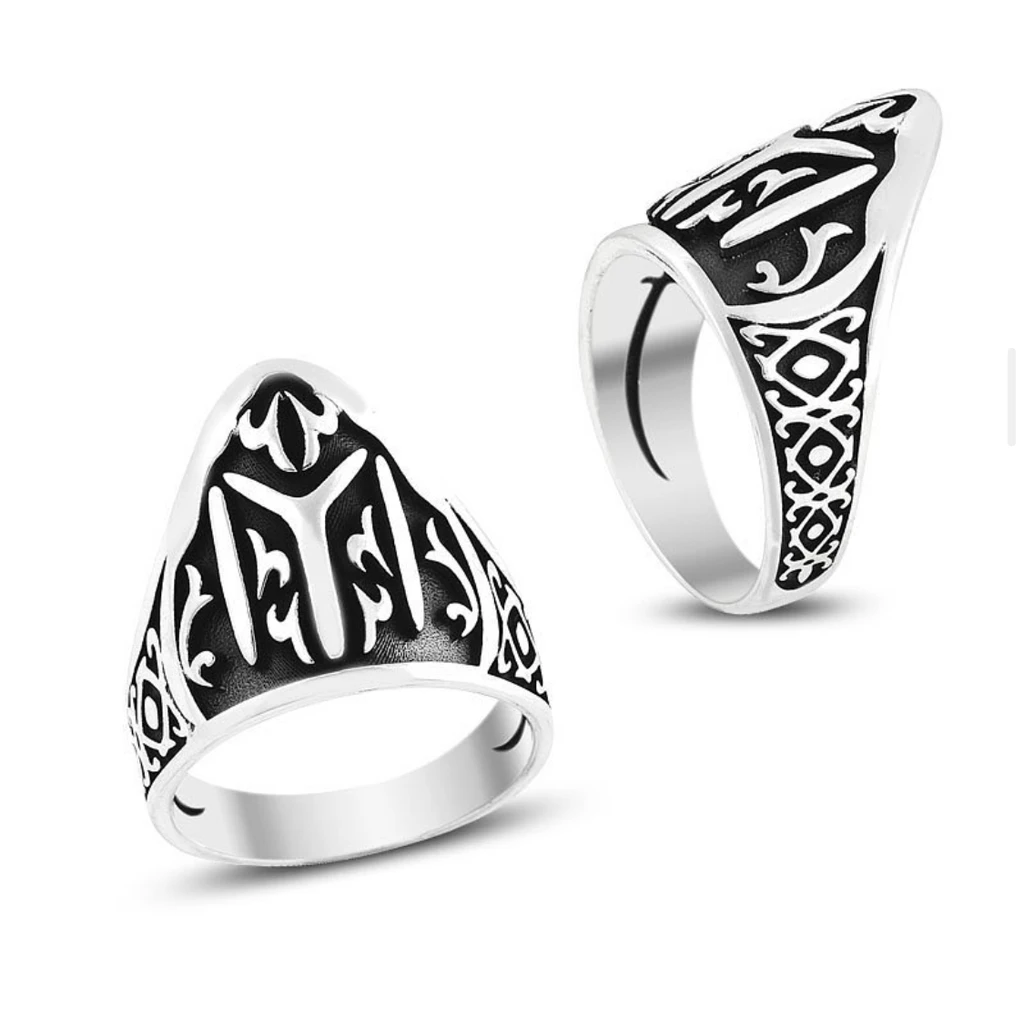 Decorated men's silver ring, engraved with the Kai logo - 1