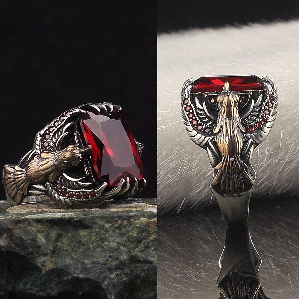  Eagle 925 Silver Ring with Zircon Stone - Men's Rings - 6