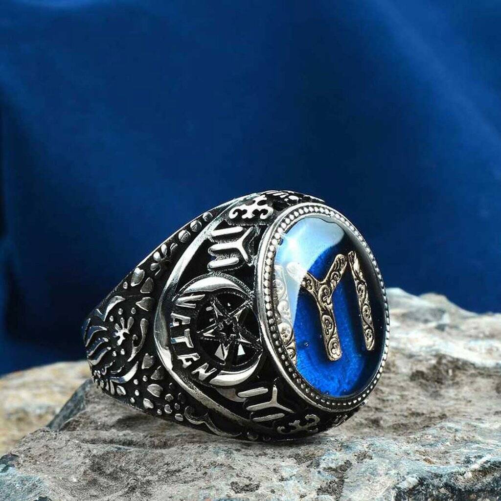 قم بالمخاطرة عازف كمان موعد  Enamel polished men's silver ring with kai symbol engraving