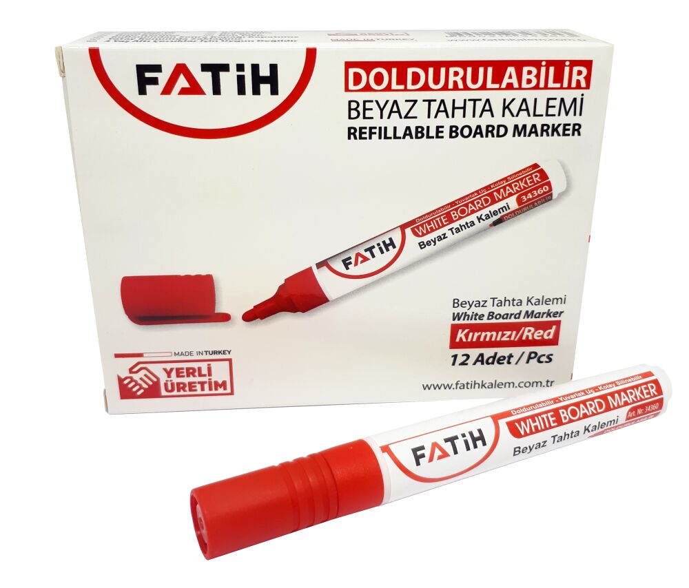 Fatih red refillable board pens - 12 pens - 1