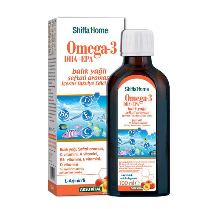Fish Oil OMEGA-3 (EPA + DHA) syrup with peach flavor for healthy heart and eyes - Shiffa Home - 1